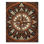 Earthy Amber Geometric Compass Feather Medallion Rug