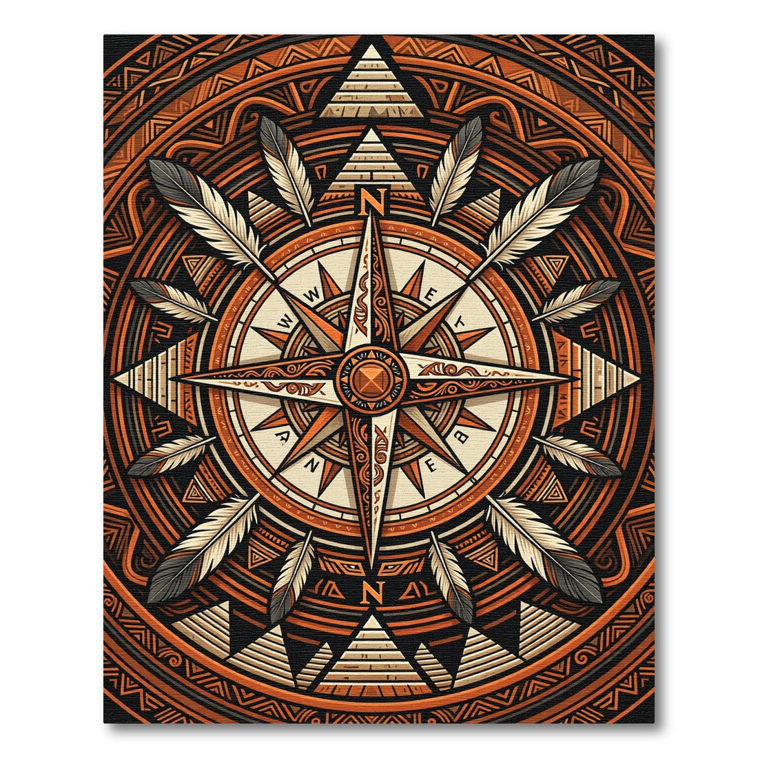 Earthy Amber Geometric Compass Feather Medallion Rug