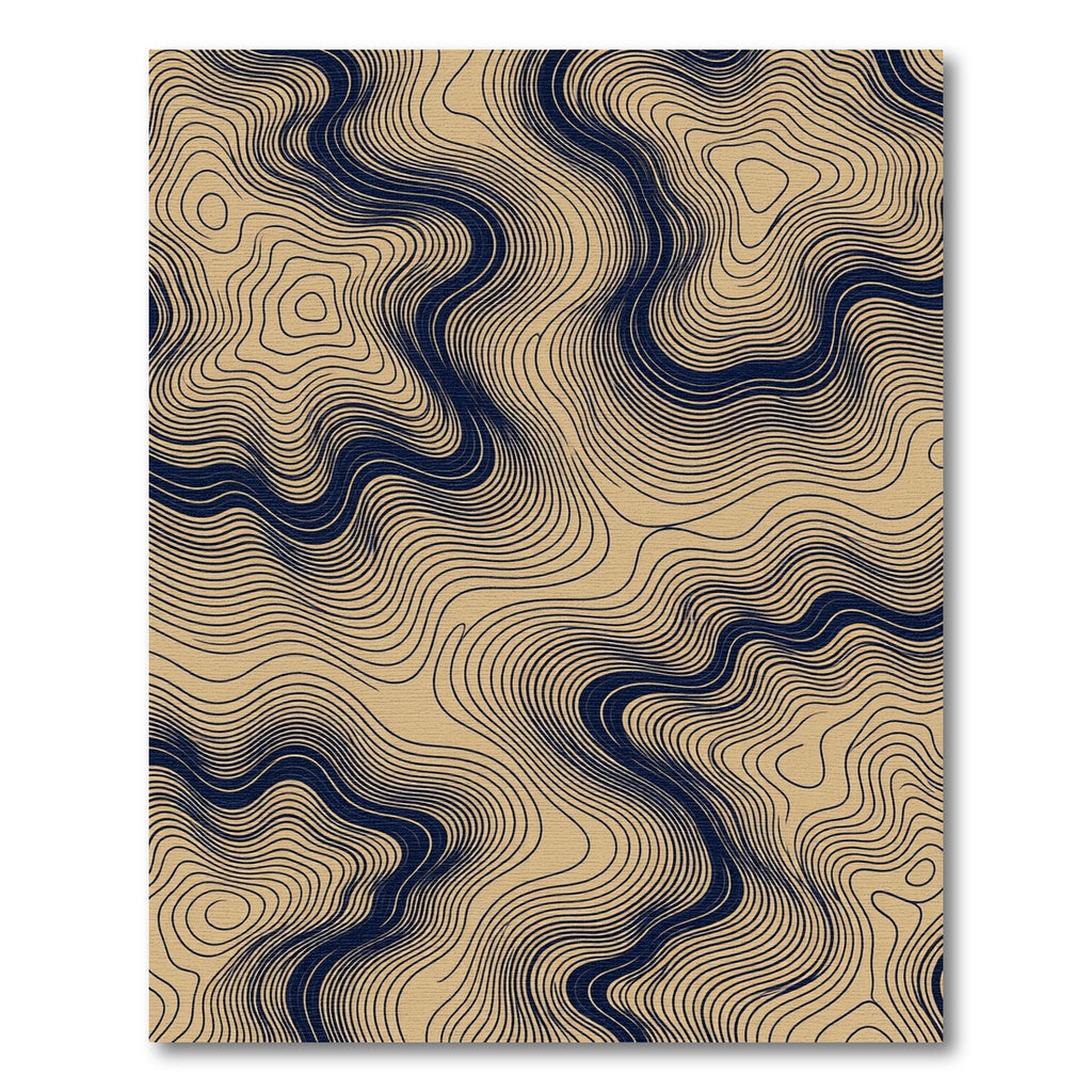 Abstract Navy and Sand Wave Contour Rug