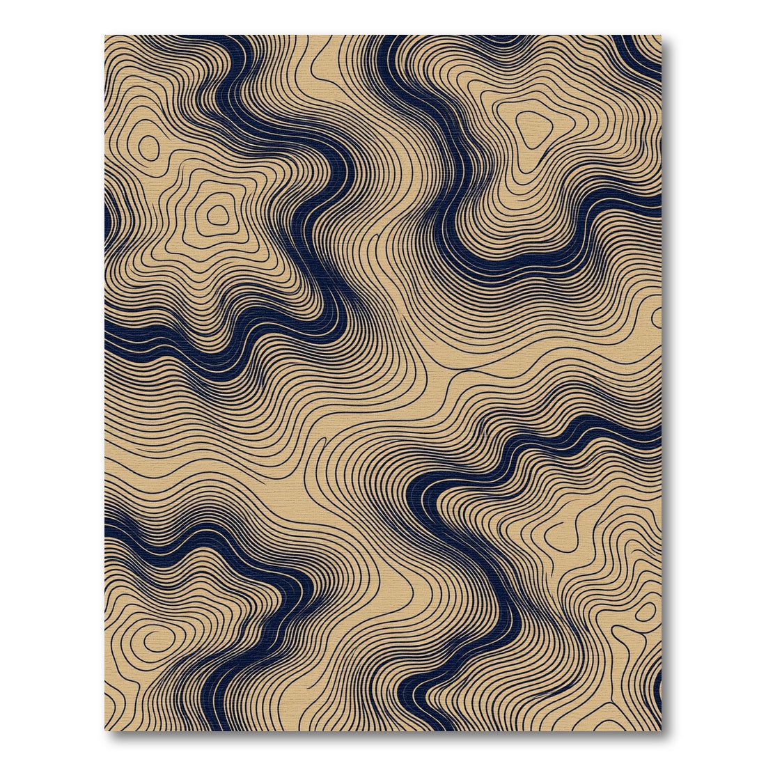 Abstract Navy and Sand Wave Contour Rug