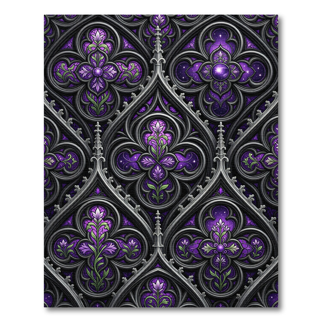 Gothic Purple Floral Stained Glass Rug