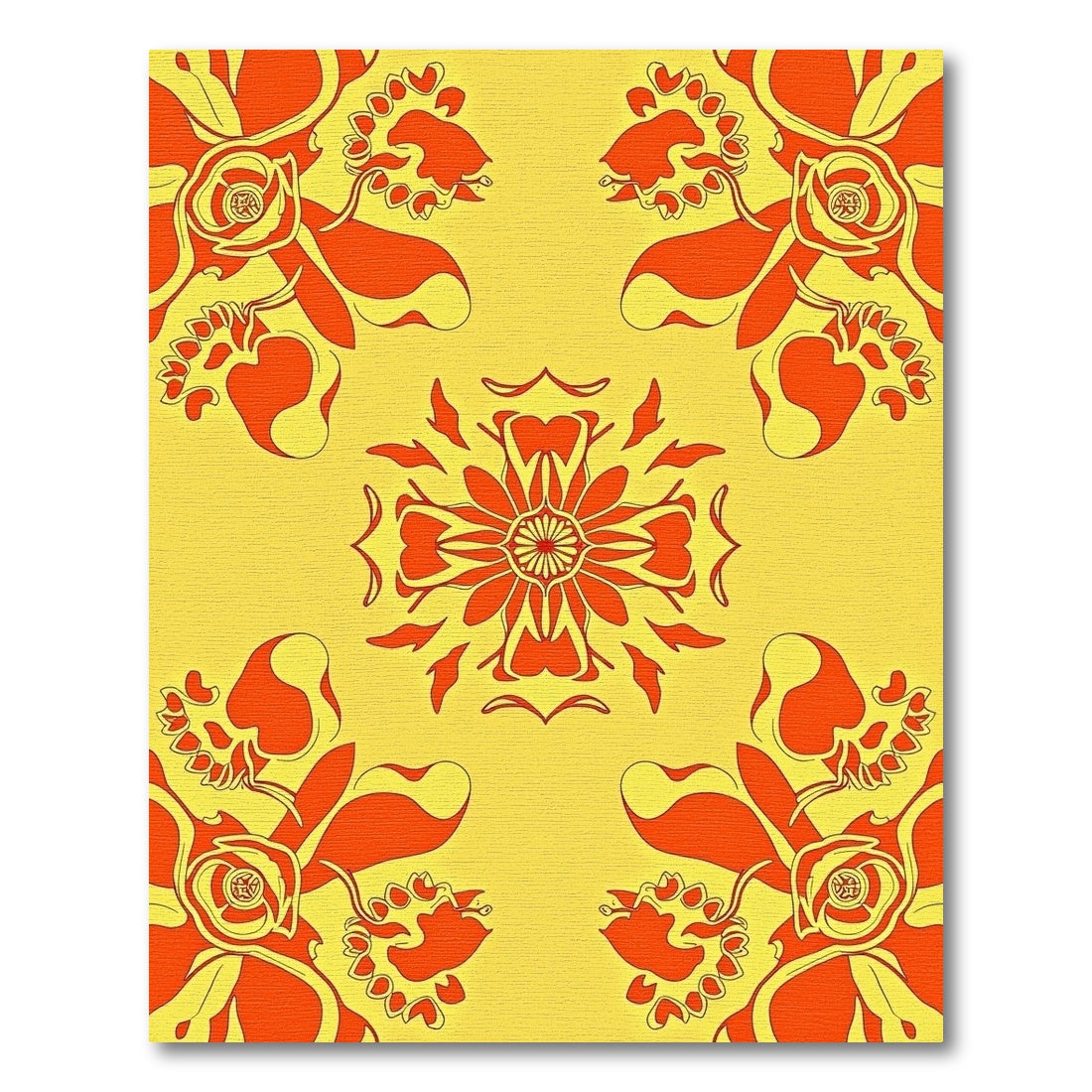 Vibrant Orange Floral Mandala Rug