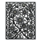 Monochrome Clematis Floral Wrought Iron Art Rug