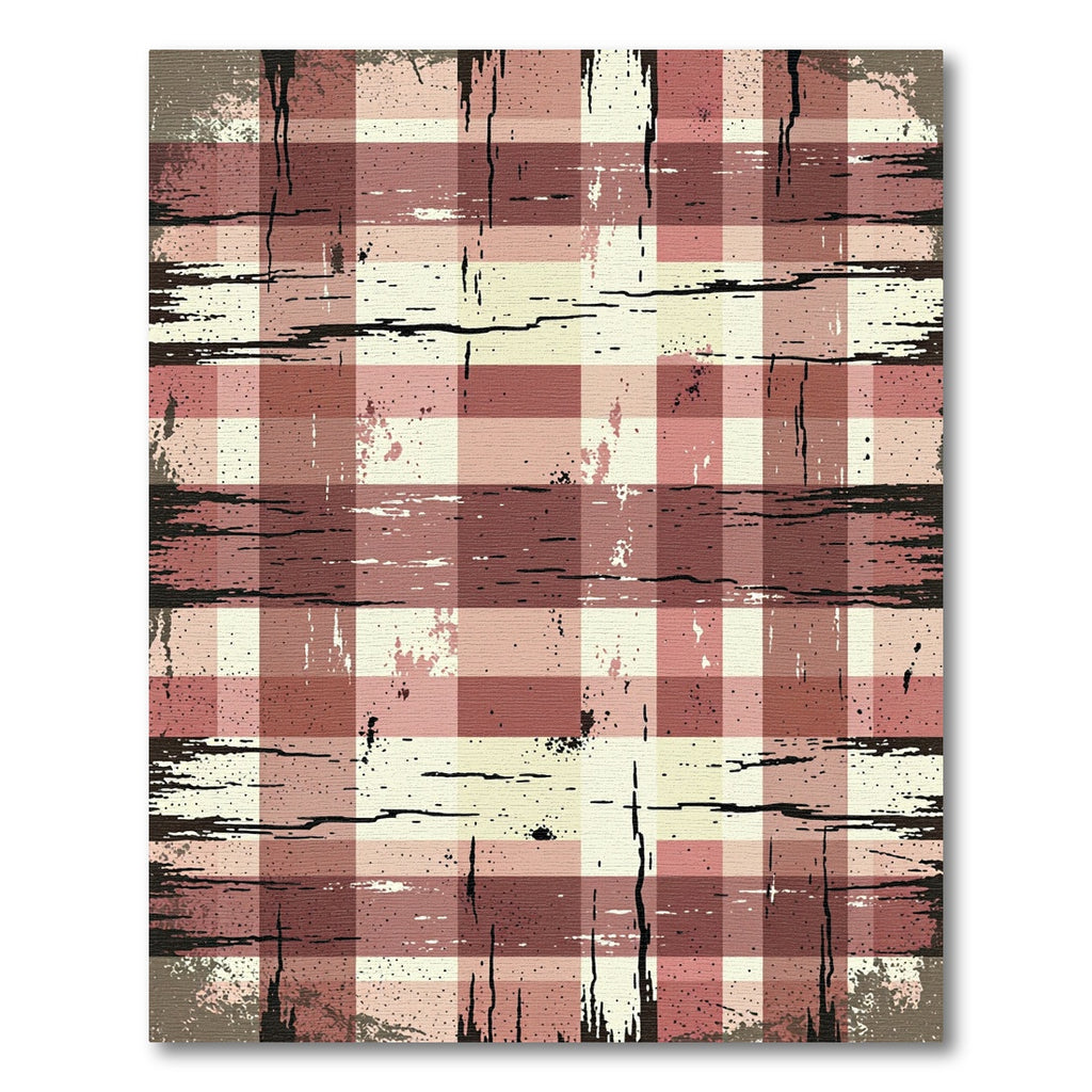Rustic Red Distressed Plaid Rug