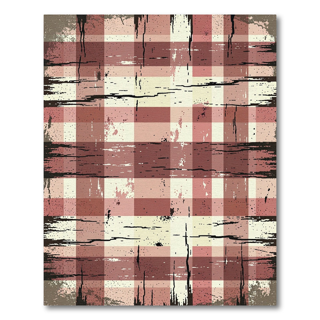 Rustic Red Distressed Plaid Rug