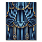 Elegant Gold Trimmed Blue Drapes Rug