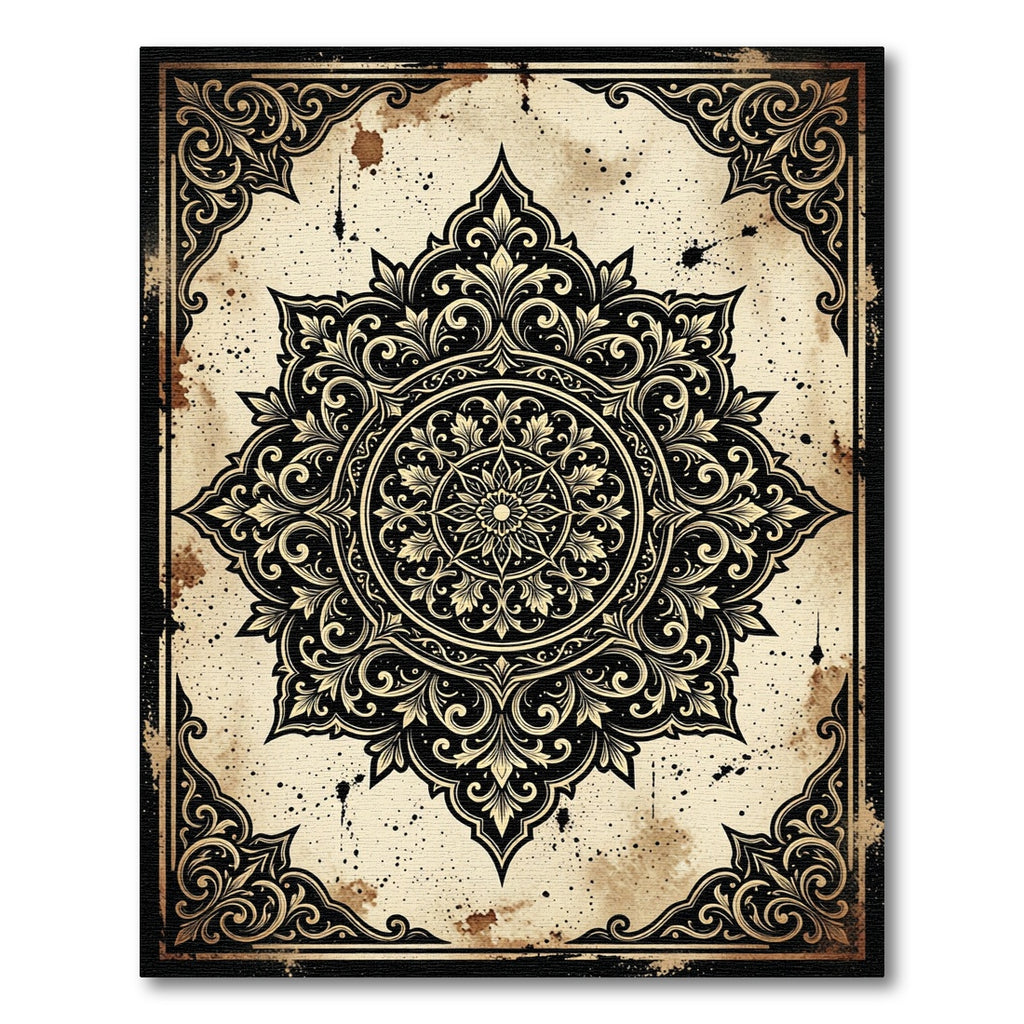Vintage Gold Gilded Ornate Mandala Rug