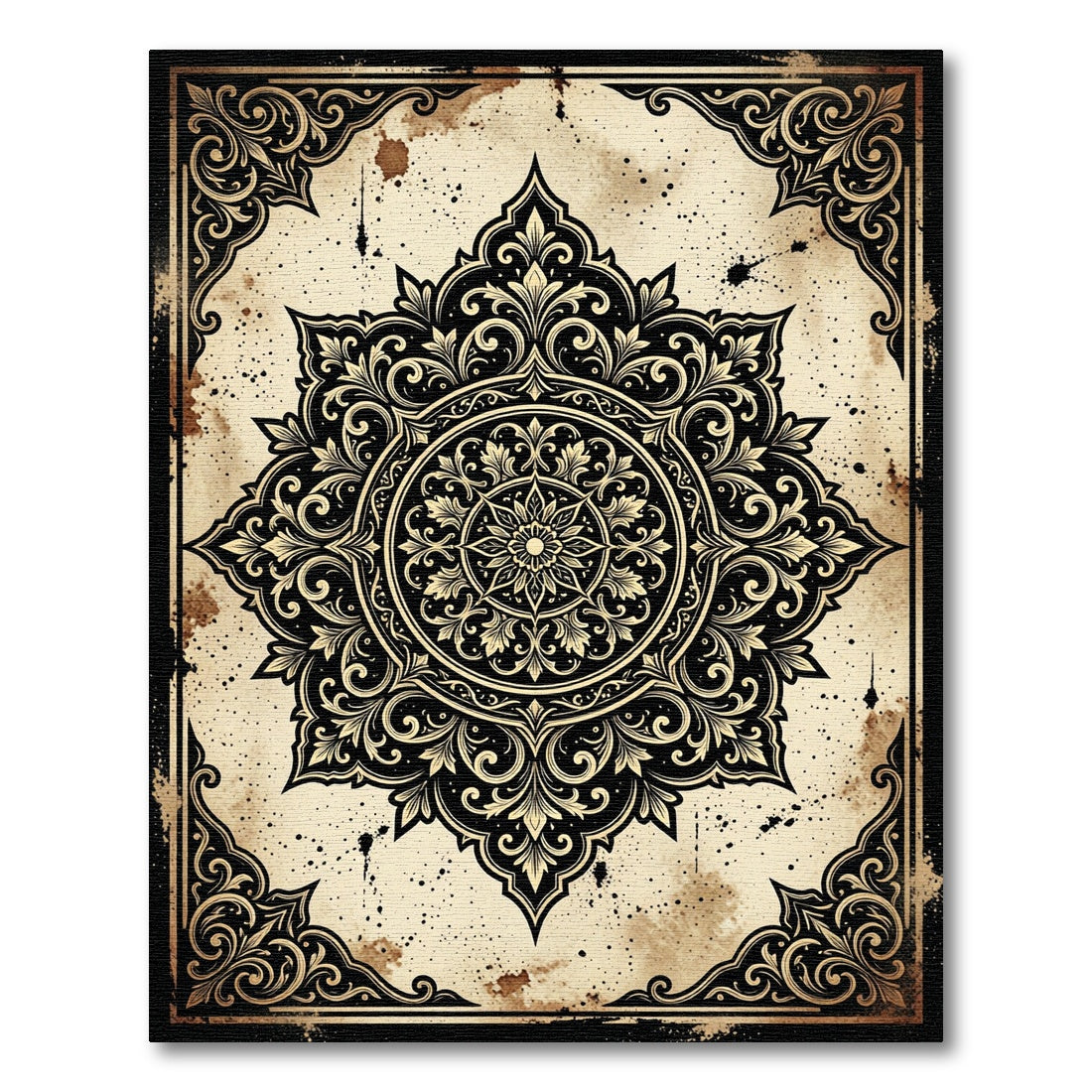 Vintage Gold Gilded Ornate Mandala Rug