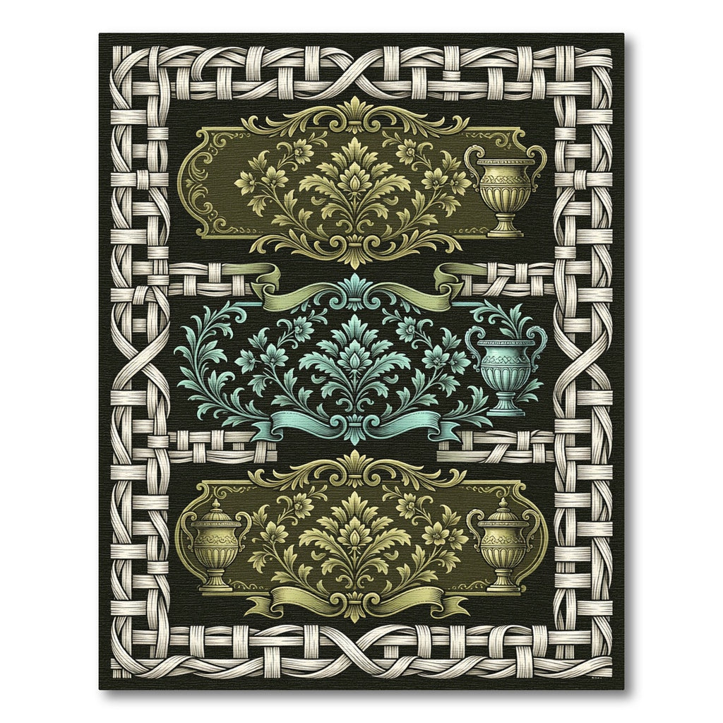 Ornate Rococo Urn Ivory Woven Border Rug