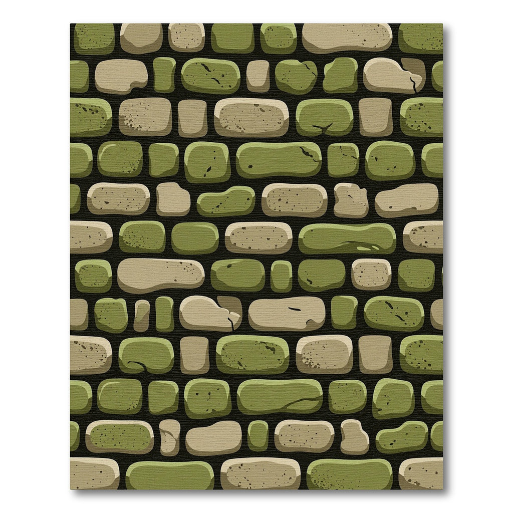Rustic Green Gray Stone Wall Rug