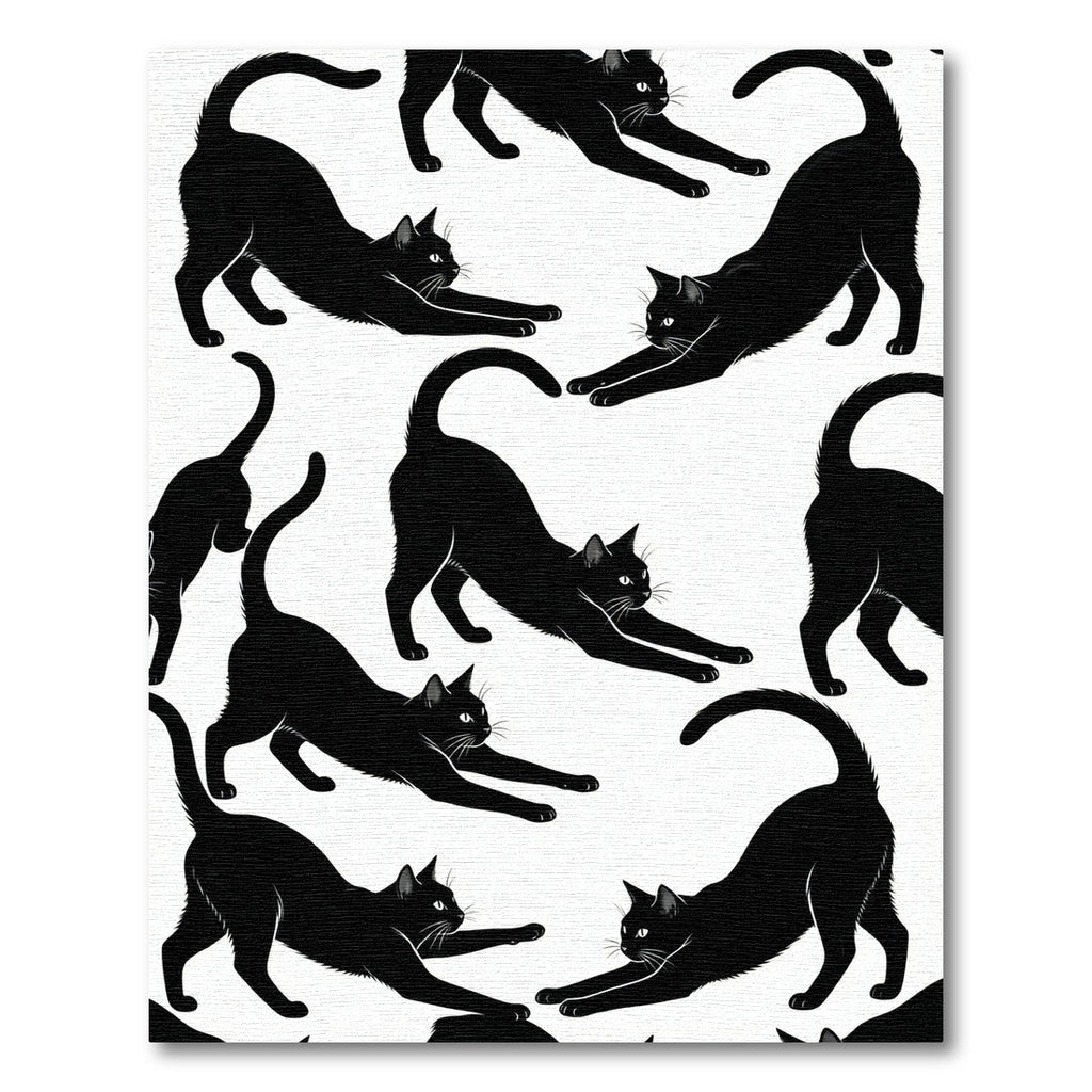 Black Cats Stretching Abstraction Rug
