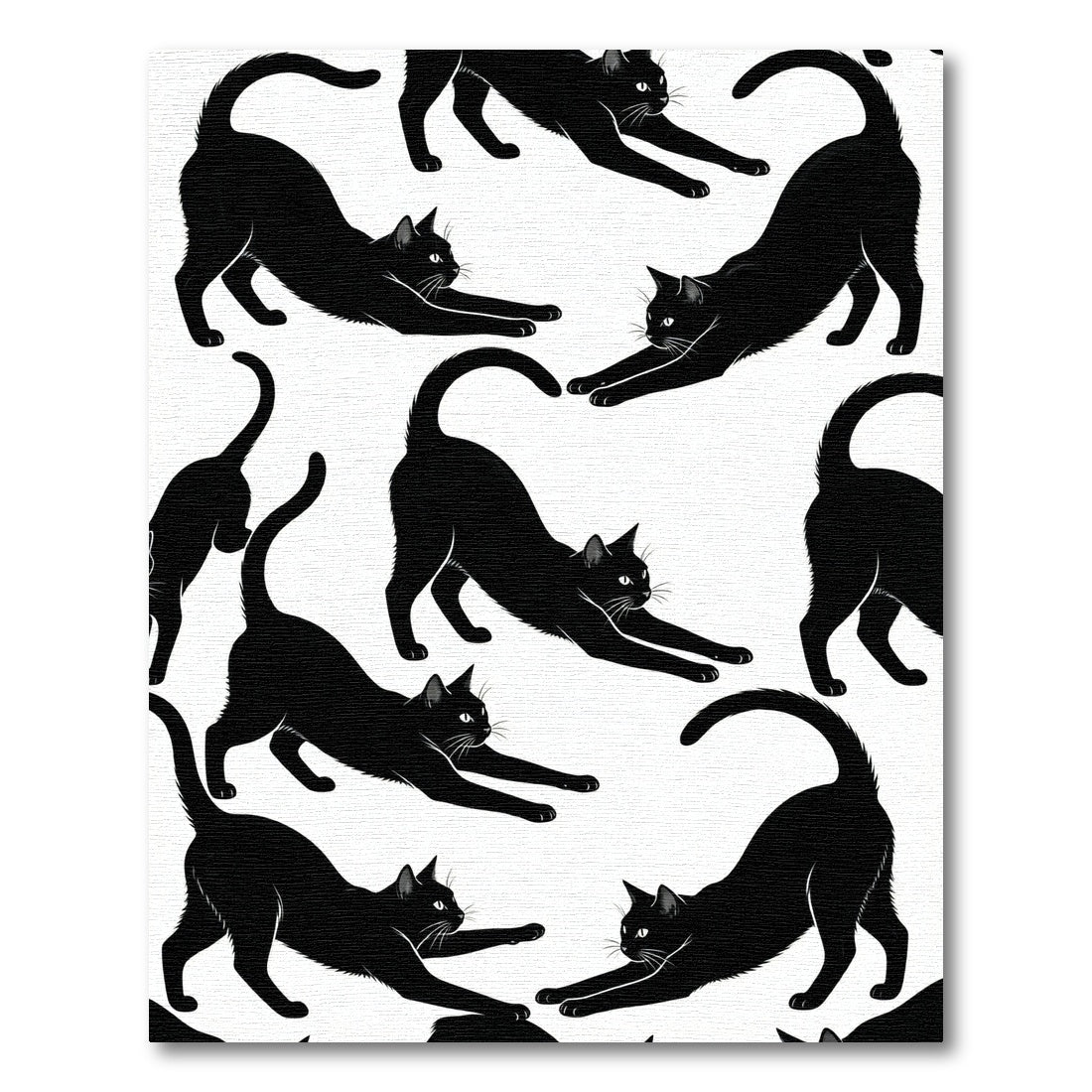 Black Cats Stretching Abstraction Rug
