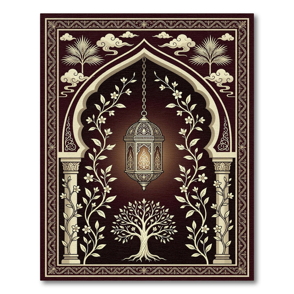 Elegant Dark Arch Floral Lantern Illustration Rug