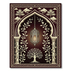 Elegant Dark Arch Floral Lantern Illustration Rug