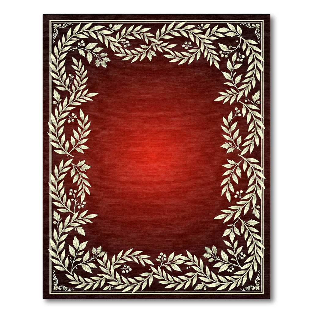 Red Gradient Leafy Border Rug