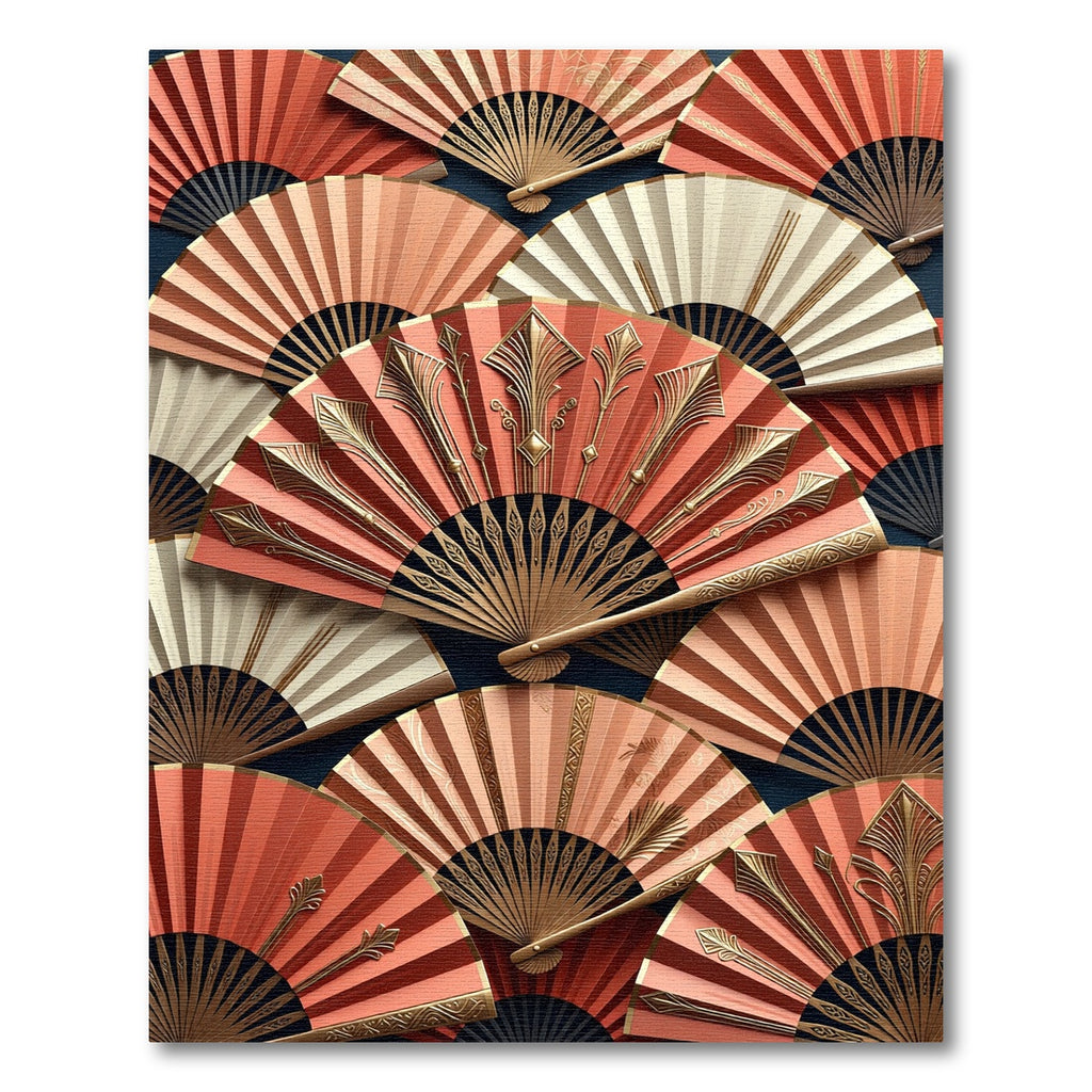 Coral Gold Art Deco Fan Collage Rug