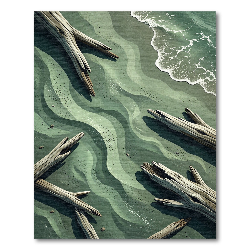 Earthy Green Coastal Driftwood Wave Rug