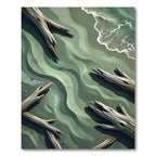 Earthy Green Coastal Driftwood Wave Rug