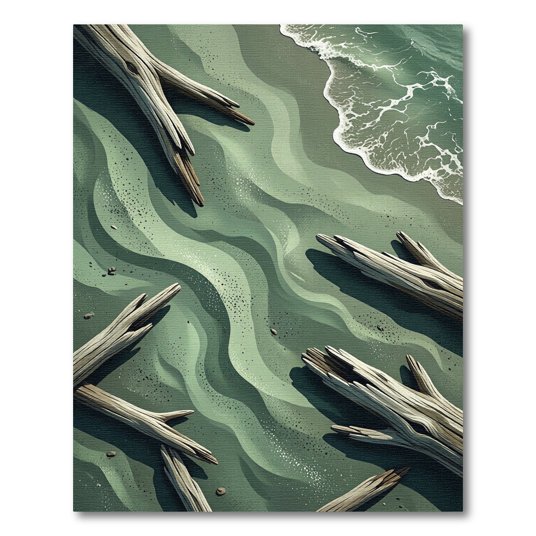 Earthy Green Coastal Driftwood Wave Rug