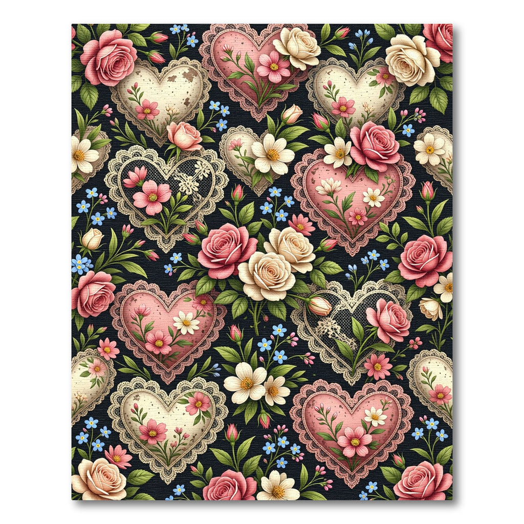 Romantic Pink Floral Heart Lace Rug