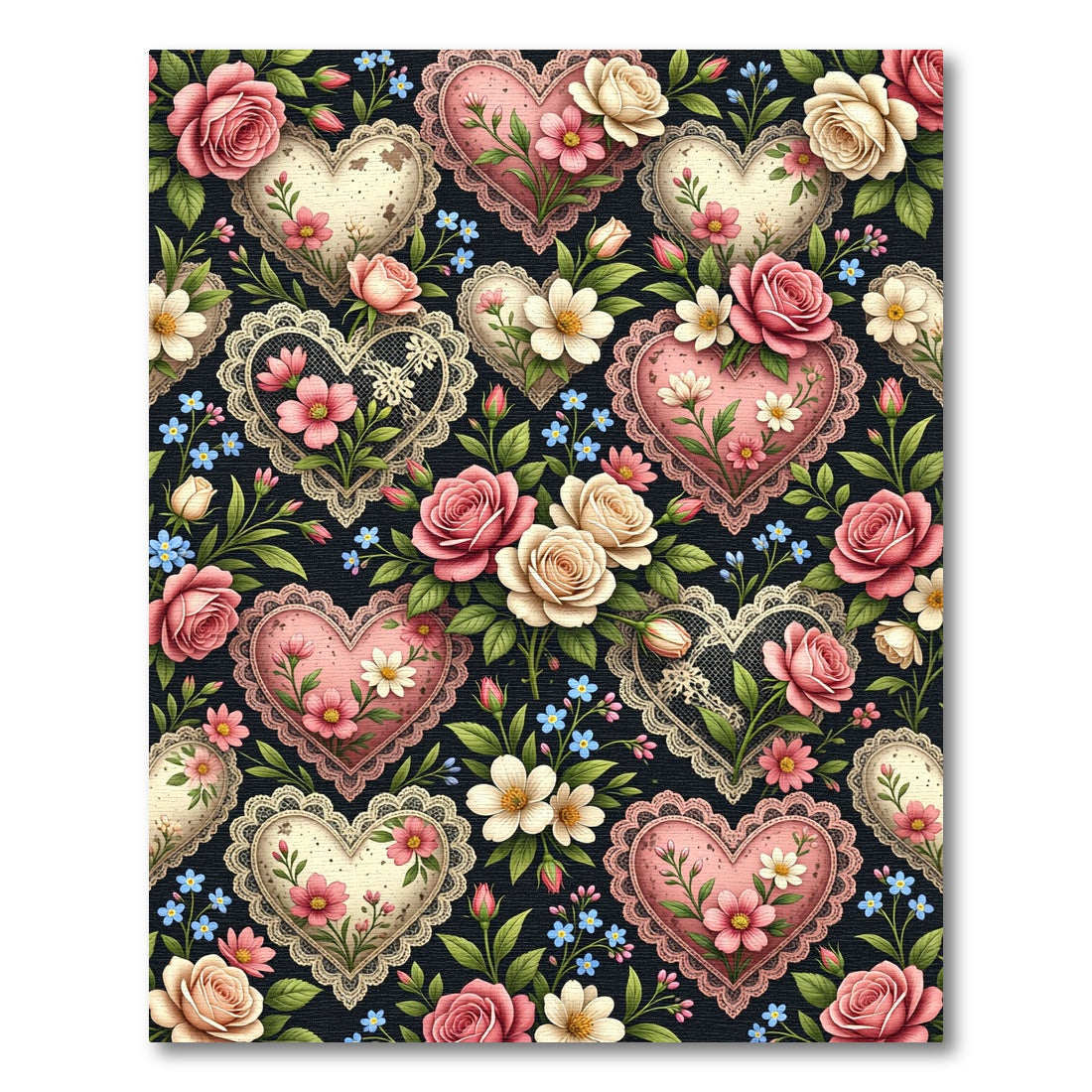 Romantic Pink Floral Heart Lace Rug