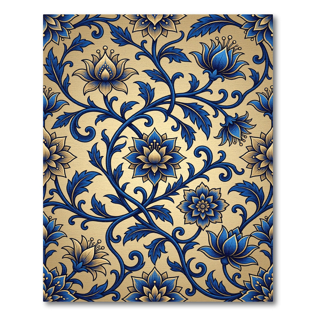 Elegant Blue and Gold Floral Vine Rug