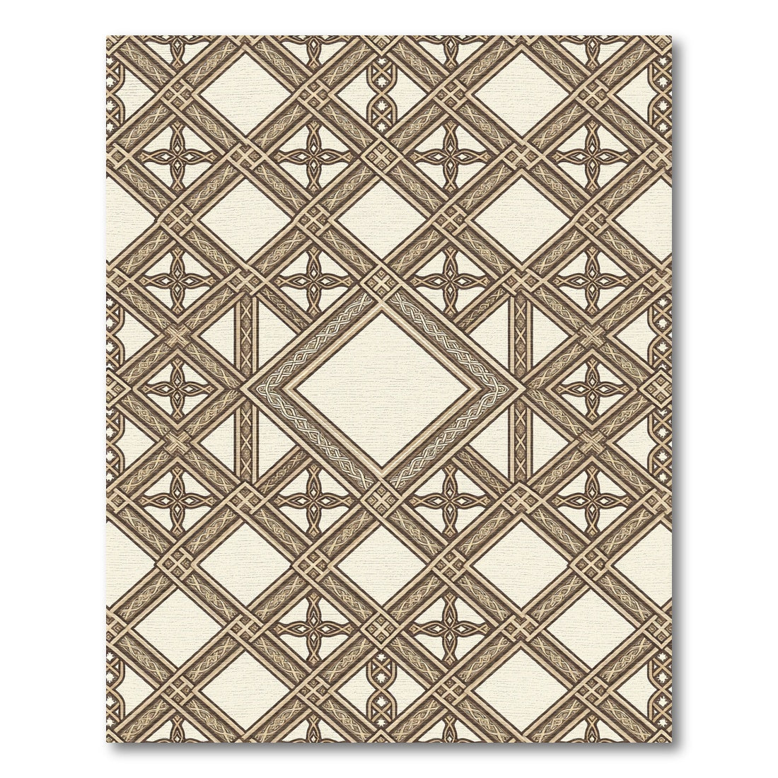 Elegant Neutral Lattice Diamond Cream Rug