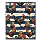 Rustic Americana Rooster Striped Star Artwork Rug