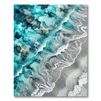 Coastal Teal Blue Abstract Ocean Wave Rug