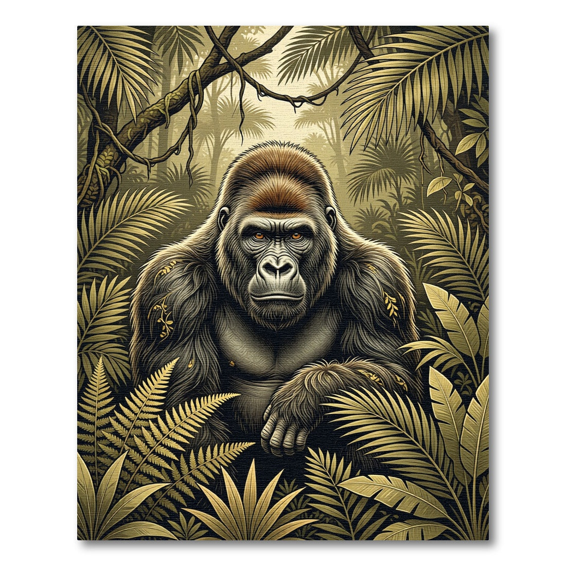 Majestic Golden Gorilla Tropical Jungle Rug