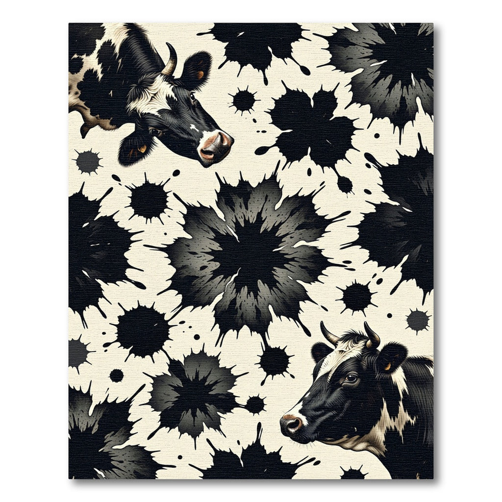 Monochrome Spotted Cow Ink Splash Illustration Rug