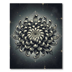 Monochromatic Dark Floral Chrysanthemum Illustration Rug