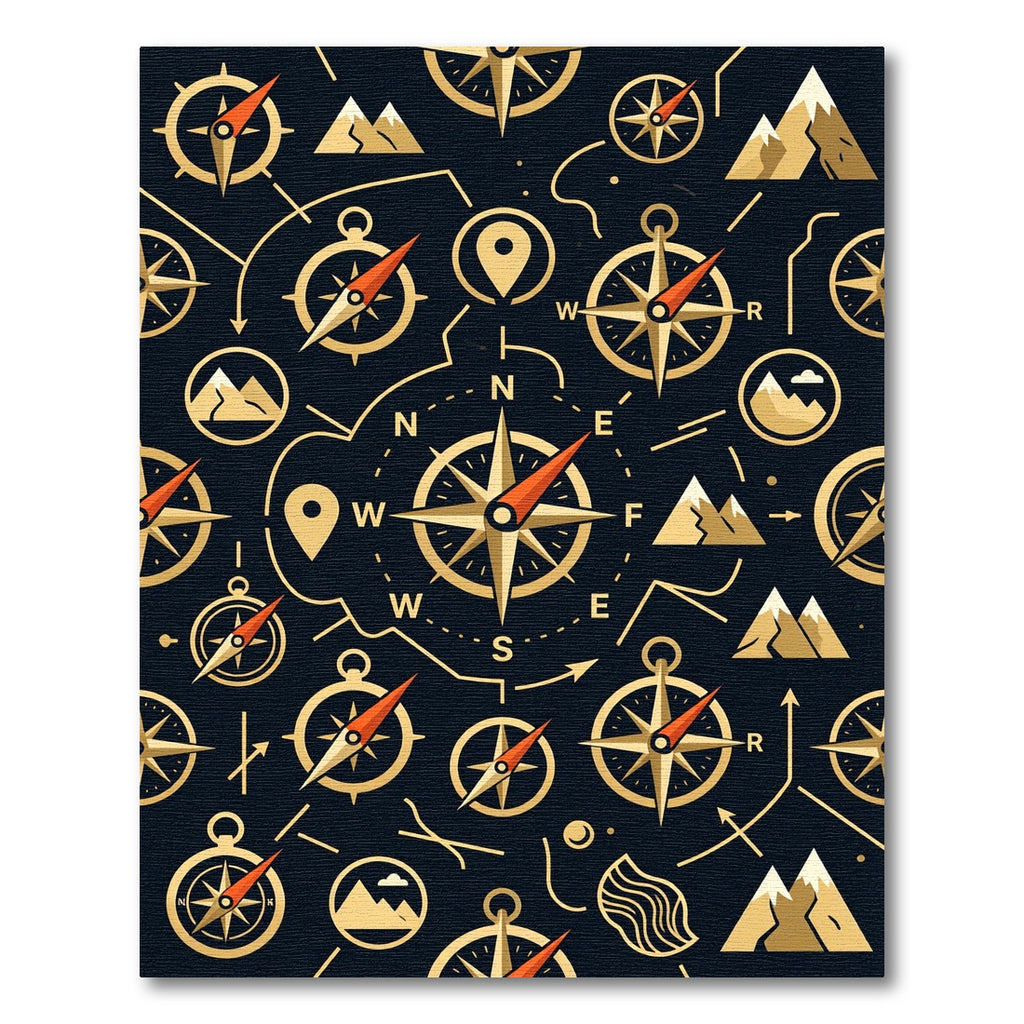 Golden Navigation Compass Mountains Night Rug