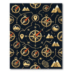 Golden Navigation Compass Mountains Night Rug
