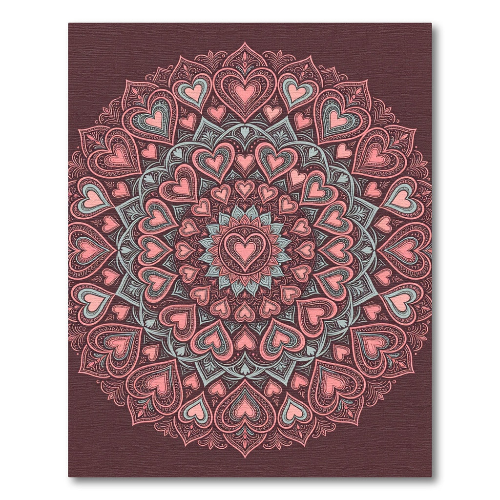 Blush Pink Heart Mandala Round Rug
