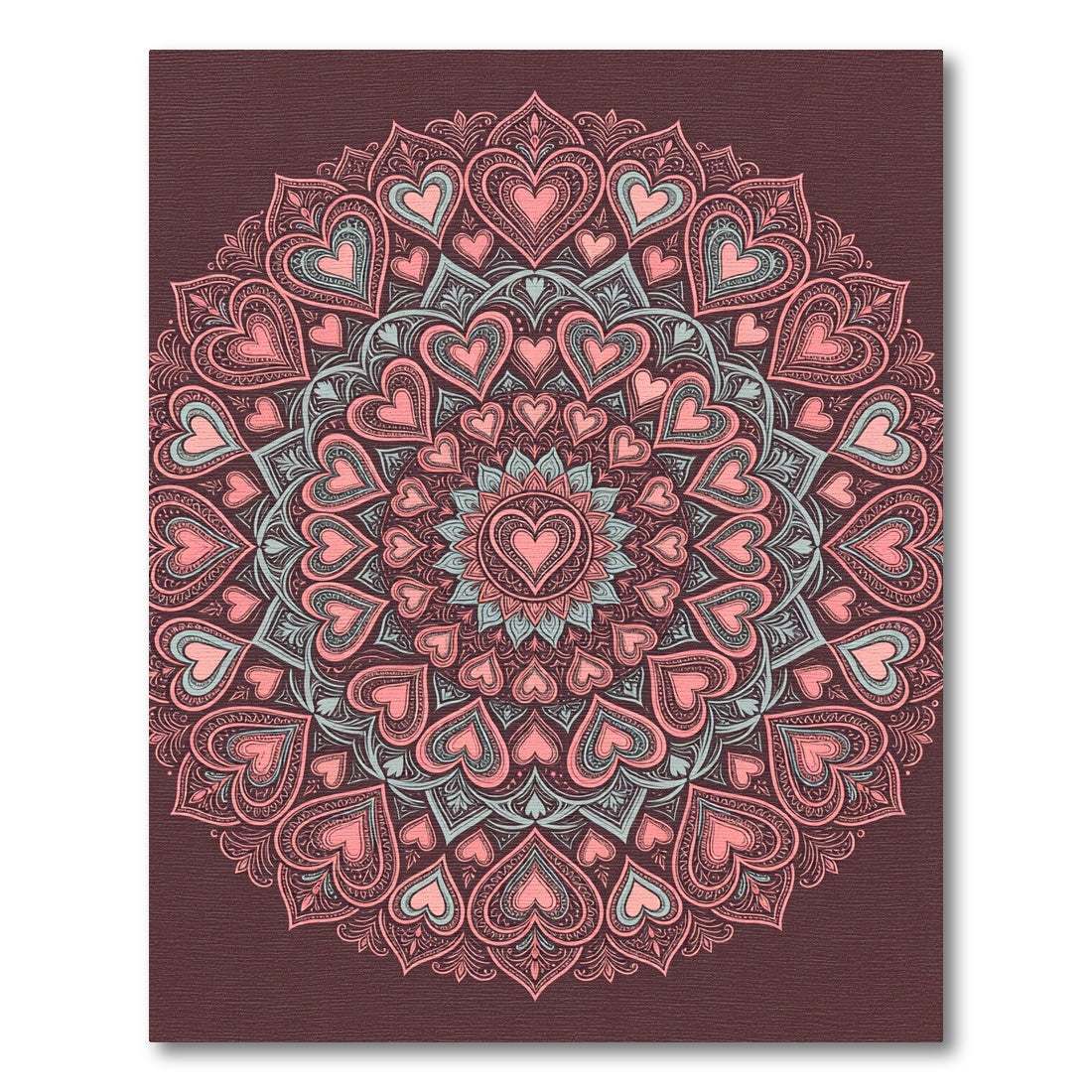 Blush Pink Heart Mandala Round Rug