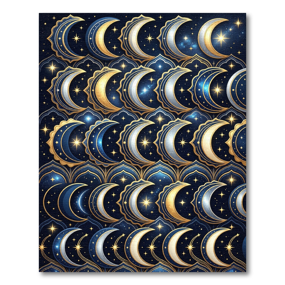 Celestial Golden Crescent Starry Night Rug