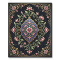 Dark Navy Floral Gold Medallion Art Rug
