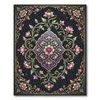 Dark Navy Floral Gold Medallion Art Rug