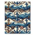 Nautical Blue Anchor Compass Wave Illustration Rug
