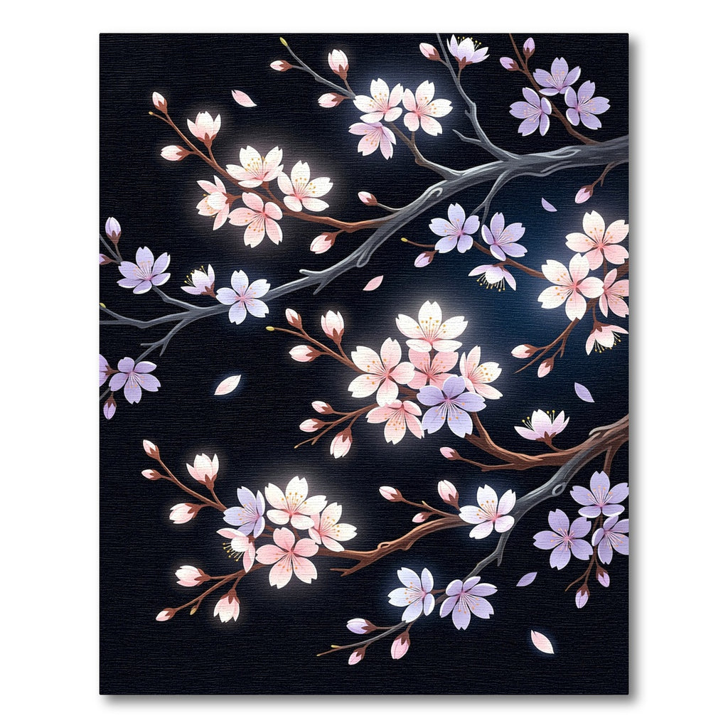 Luminous Cherry Blossom Branches on Black Rug
