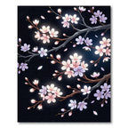 Luminous Cherry Blossom Branches on Black Rug