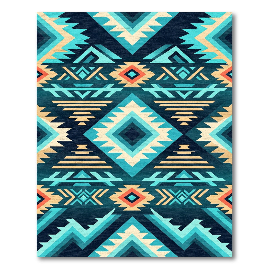 Teal Geometric Aztec Diamond Southwestern Rug