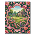 Whimsical Pink Floral Cottage Landscape Rug