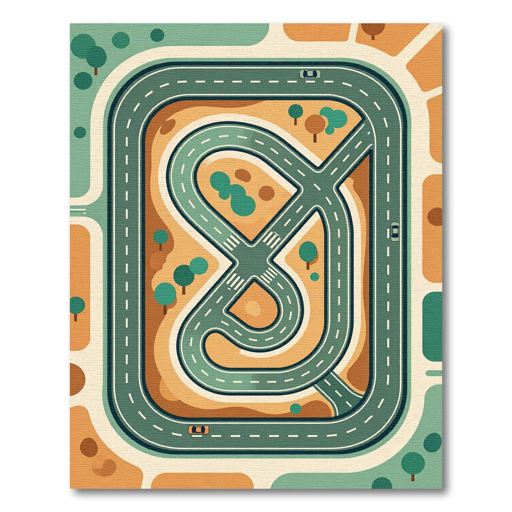 Mid-Century Modern Abstract Roadscape Overlay Rug