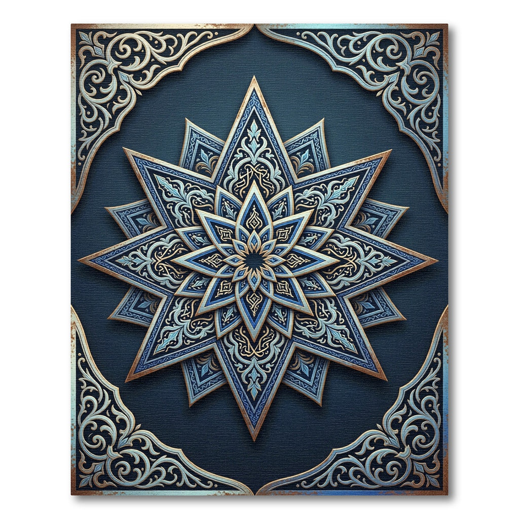 Midnight Blue Celestial Star Medallion Rug