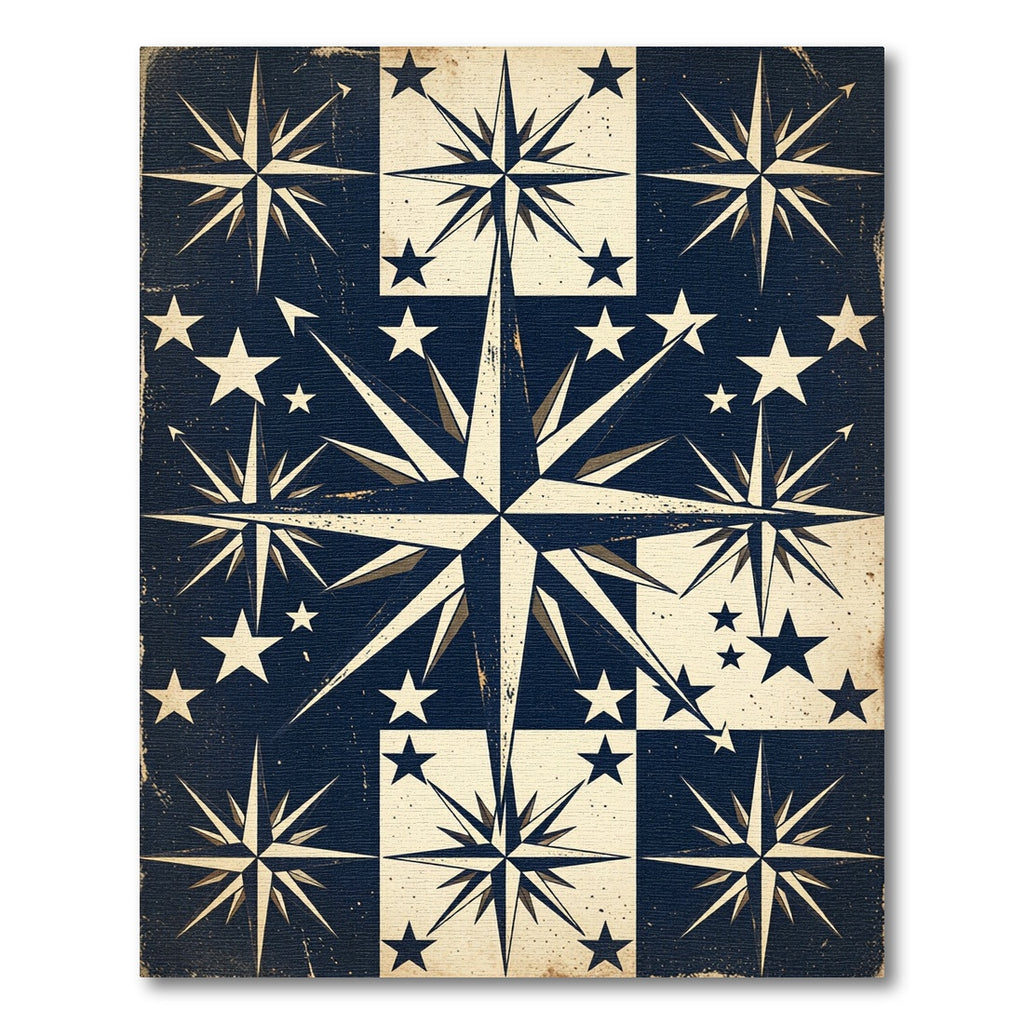 Vintage Navy Cream Nautical Compass Grid Rug