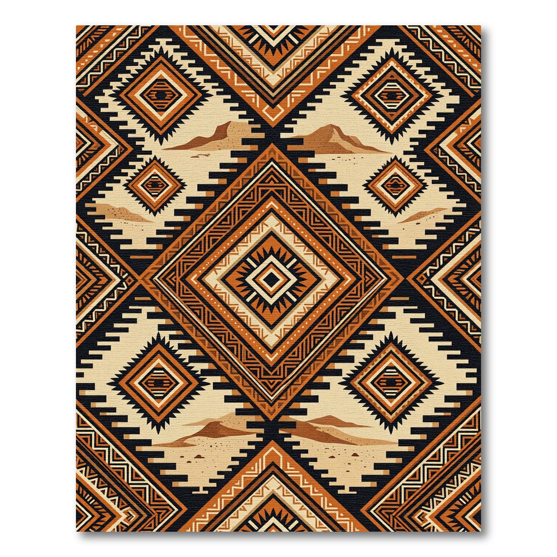 Bold Burnt Orange Geometric Desert Diamond Rug