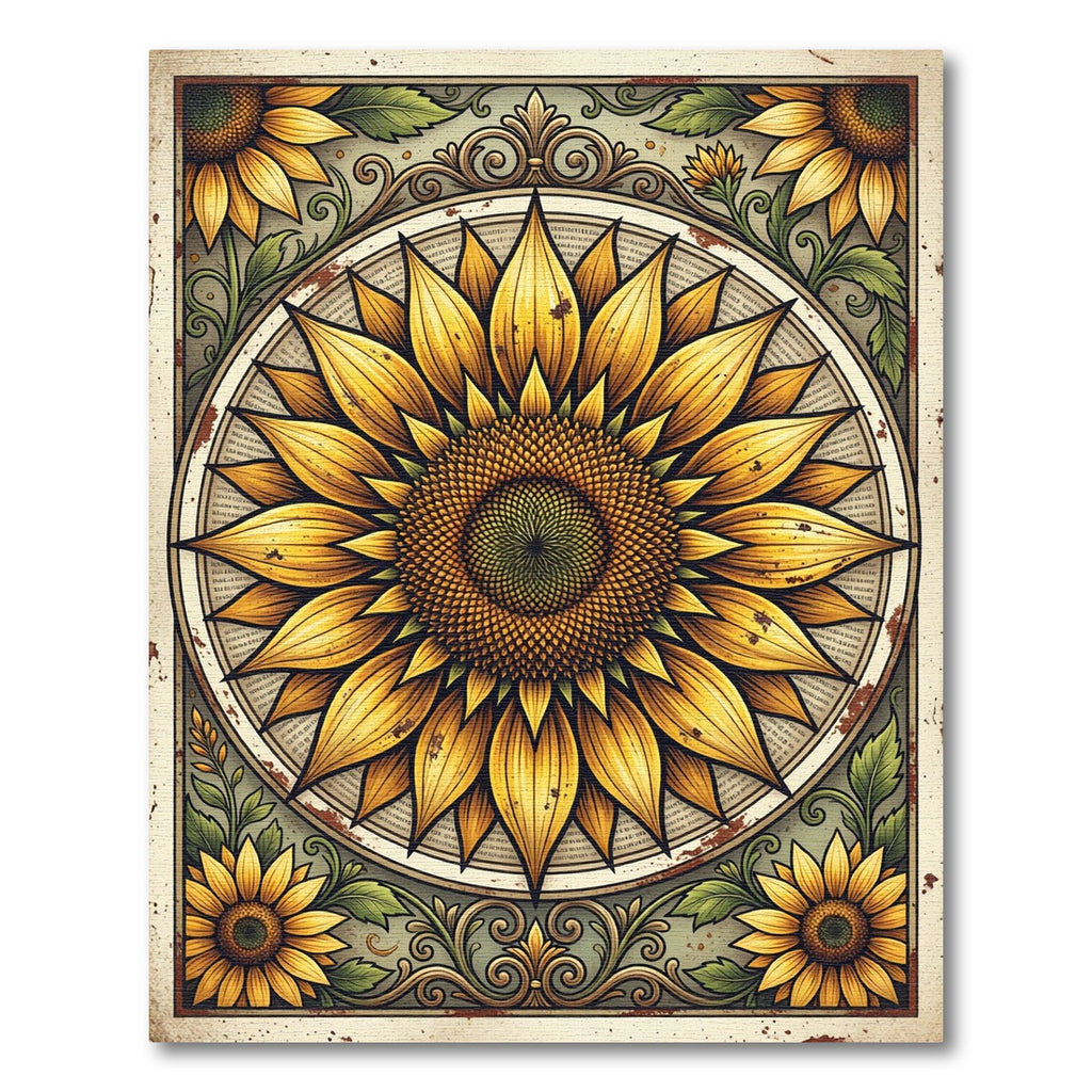 Golden Sunflower Botanical Victorian Art Rug