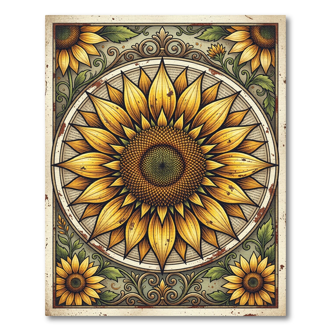 Golden Sunflower Botanical Victorian Art Rug